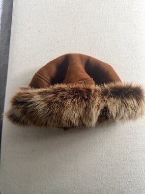 Overland Brown Sheepskin Fur Trim Suede Hat